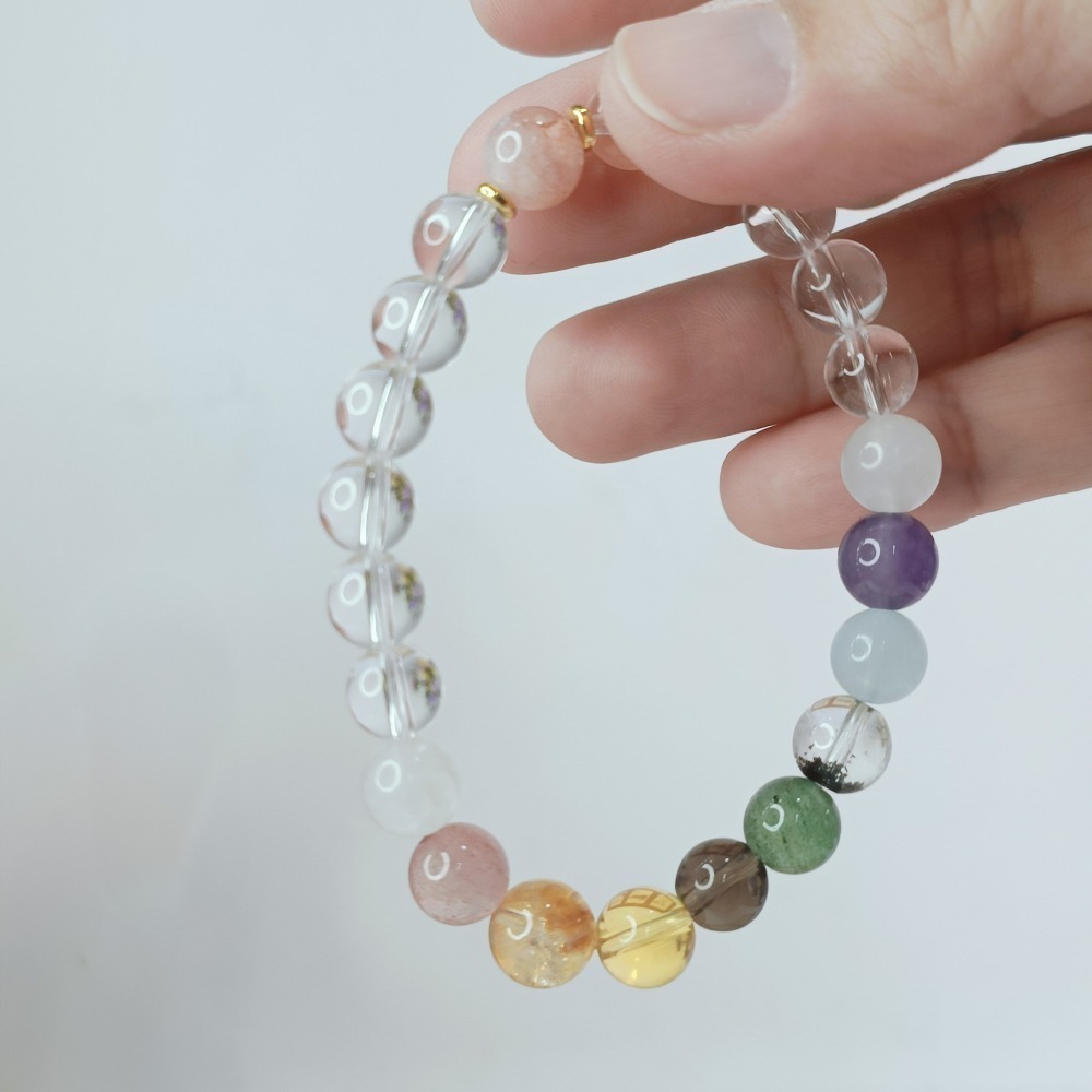 【好.樣.日.子】彩虹多寶能量水晶手鍊 開運七色能量手串 招財轉運 情緒平衡 天然水晶手鍊 男女通用飾品-細節圖3