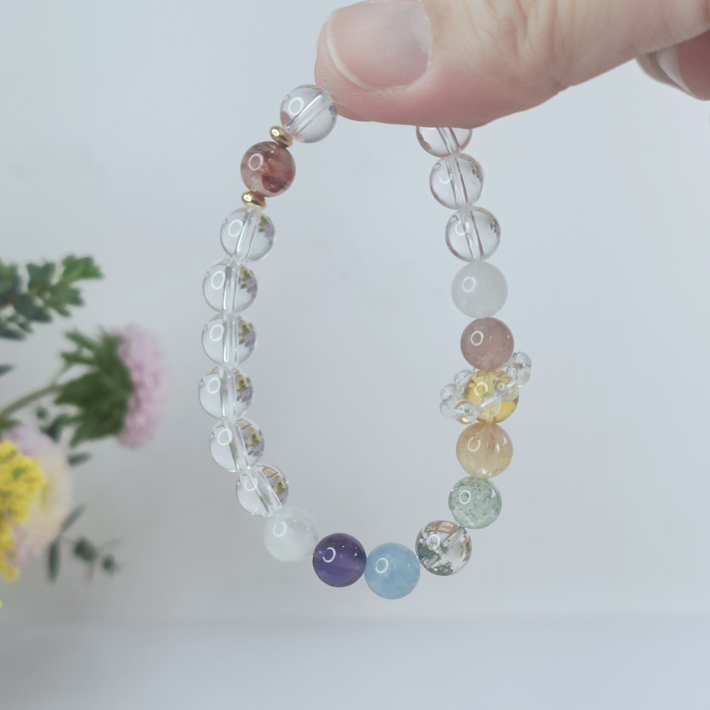 【好.樣.日.子】彩虹多寶能量水晶手鍊 開運七色能量手串 招財轉運 情緒平衡 天然水晶手鍊 男女通用飾品-細節圖4