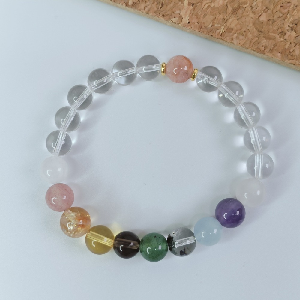 【好.樣.日.子】彩虹多寶能量水晶手鍊 開運七色能量手串 招財轉運 情緒平衡 天然水晶手鍊 男女通用飾品-細節圖6