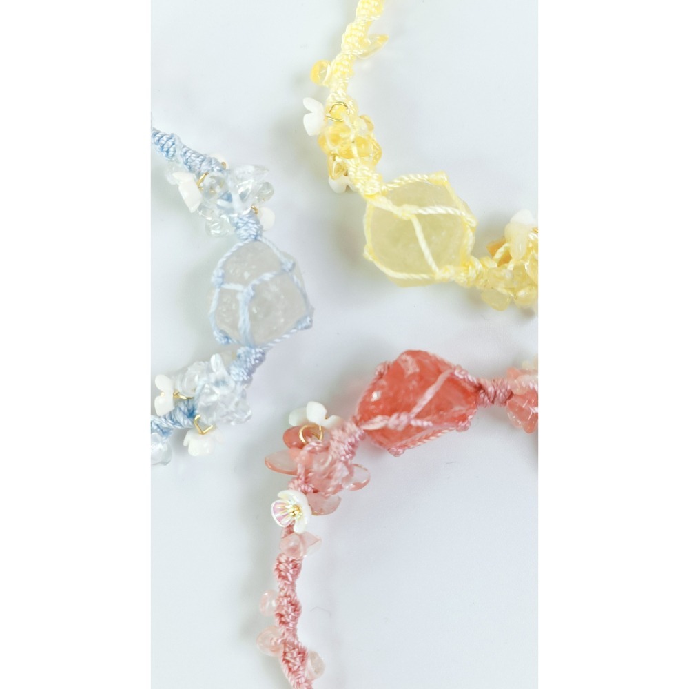 【好.樣.日.子】手工水晶編織手環 水晶編織手環 開運手鍊 水晶手環 黃水晶 草莓晶 白水晶-細節圖2