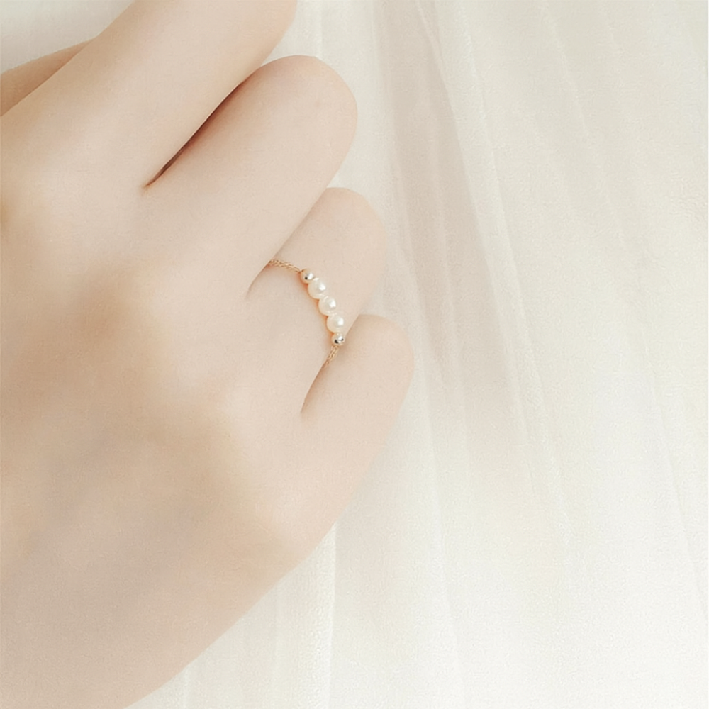 〔LIUORA〕優雅珍珠串 金色/銀色 可調節戒指 -º-細節圖3