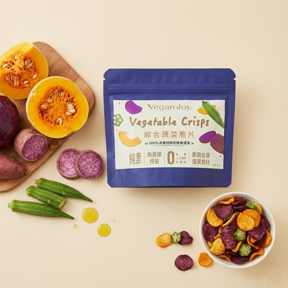 【限時購】【VeganJoy】特級初榨橄欖油蔬菜脆片8入組(40g/包)｜純素-細節圖2