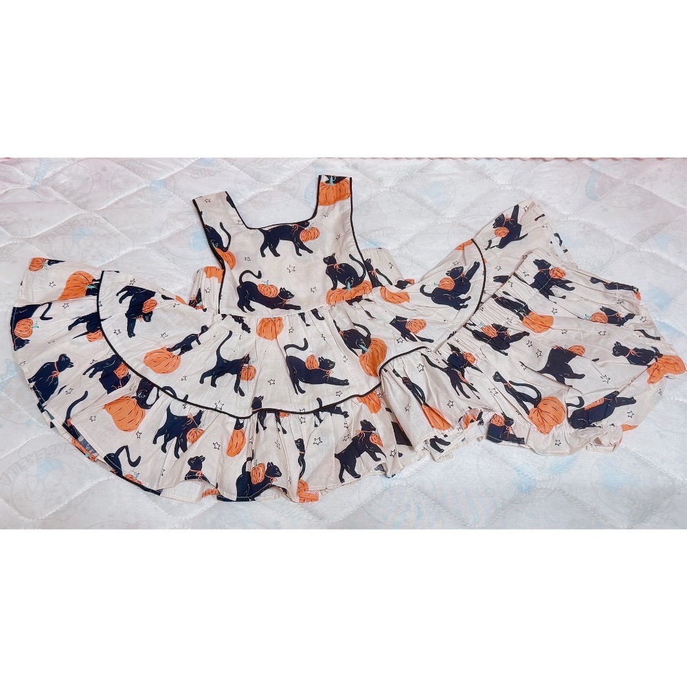 珍珠貝比 萬聖節黑貓與南瓜➕購芯兒原創改良式旗袍【青綠】-細節圖2