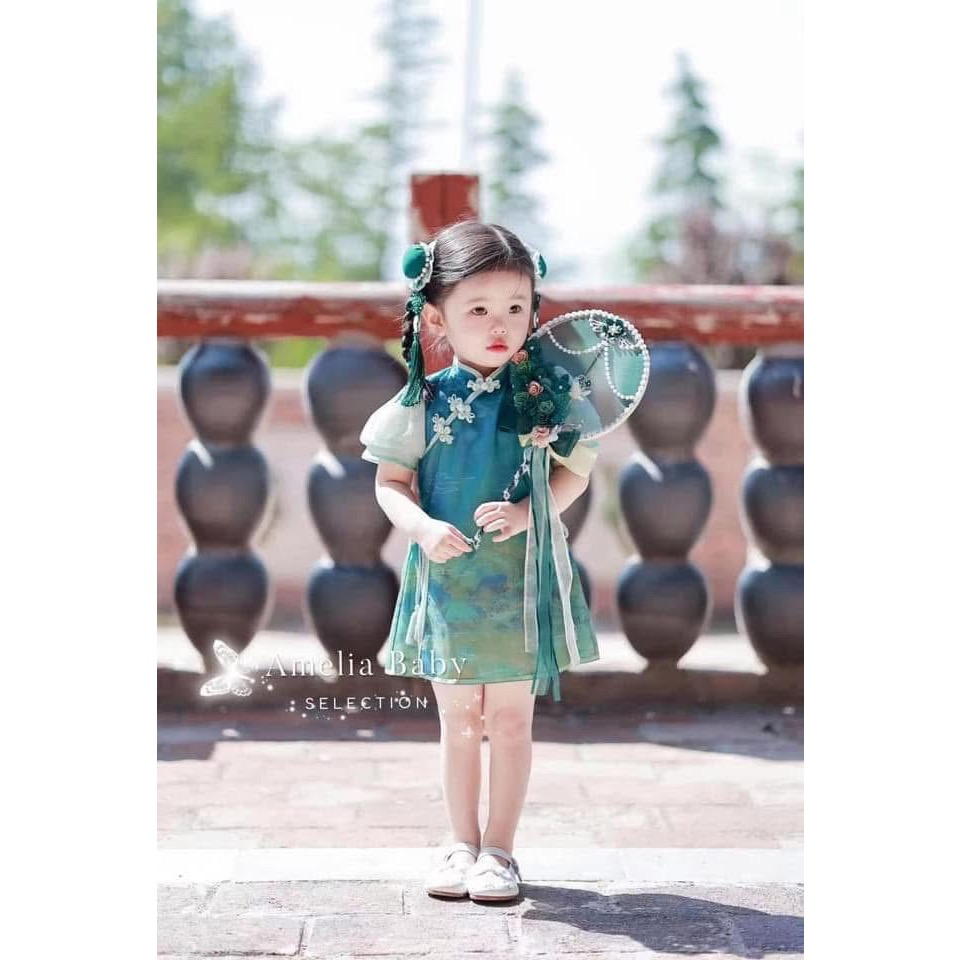 珍珠貝比 萬聖節黑貓與南瓜➕購芯兒原創改良式旗袍【青綠】-細節圖3