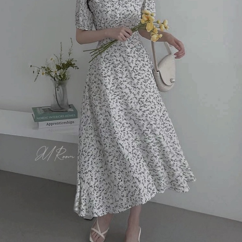 正韓V領鈕扣綁帶洋裝-細節圖2