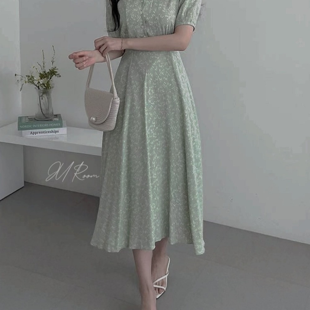 正韓V領鈕扣綁帶洋裝-細節圖4