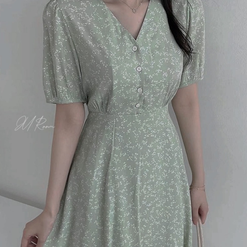 正韓V領鈕扣綁帶洋裝-細節圖5