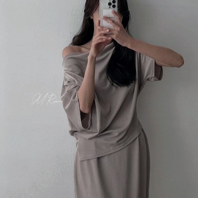 正韓兩件式鬆緊腰裙套裝-細節圖3