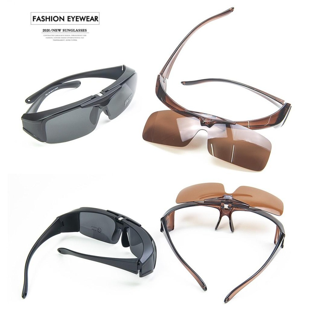 『工業安全網』台灣製造可掀式偏光太陽眼鏡可當套鏡使用近視眼鏡老花眼鏡族可戴 電鍍片茶色駕駛片抗強光灰片UV400墨鏡-細節圖2