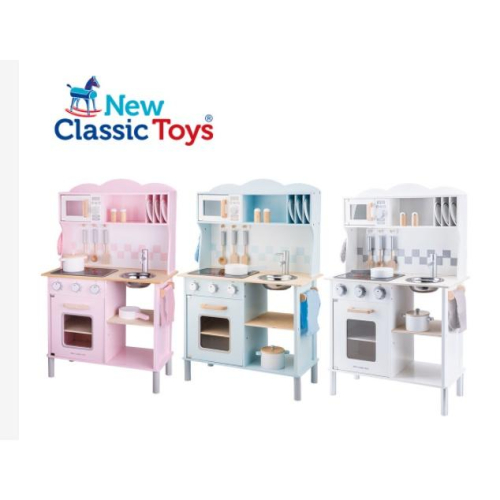 荷蘭 New Classic Toys 聲光小主廚木製廚房玩具 含配件12件-三色可選 家家酒 小廚房 廚房玩具