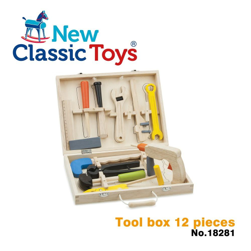 荷蘭 New Classic Toys天才小木匠工具箱玩具12件組-18281 木製玩具 認知學習 家家酒 工具組玩具