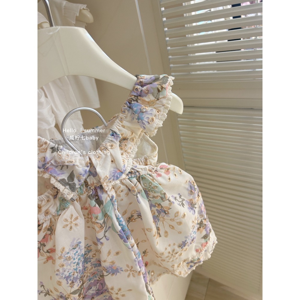 夏款小繁花女寶公主吊帶裙-細節圖2