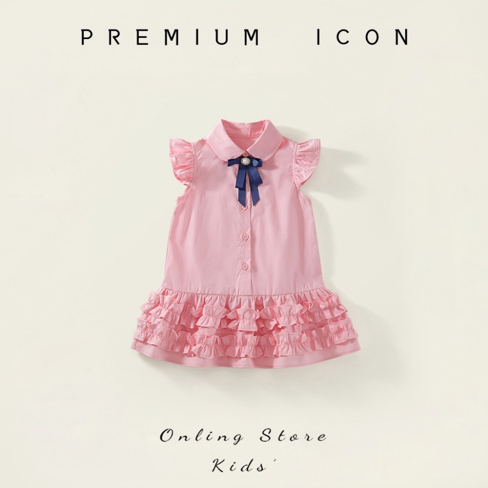 夏季學院氣質款蝴蝶結小飛袖連衣裙-規格圖2