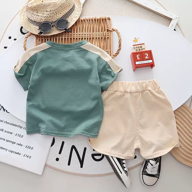 字母短袖套裝（F綠色）-細節圖3