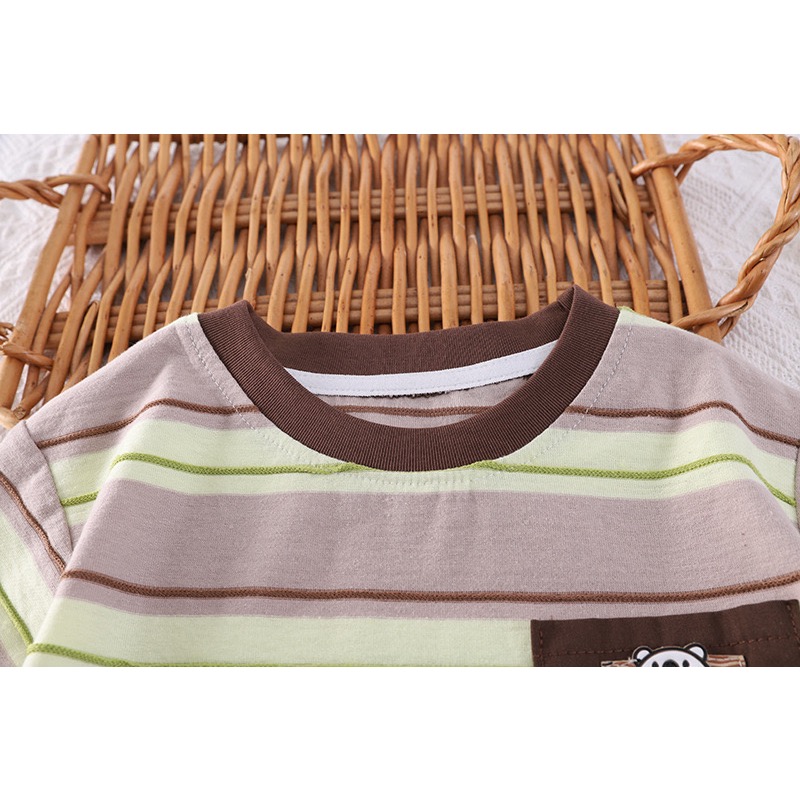 條紋貼布口袋休閒短褲套裝-細節圖5