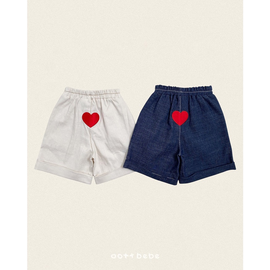 韓國🇰🇷OOTTBeBe夏季後愛心印花短褲-細節圖2