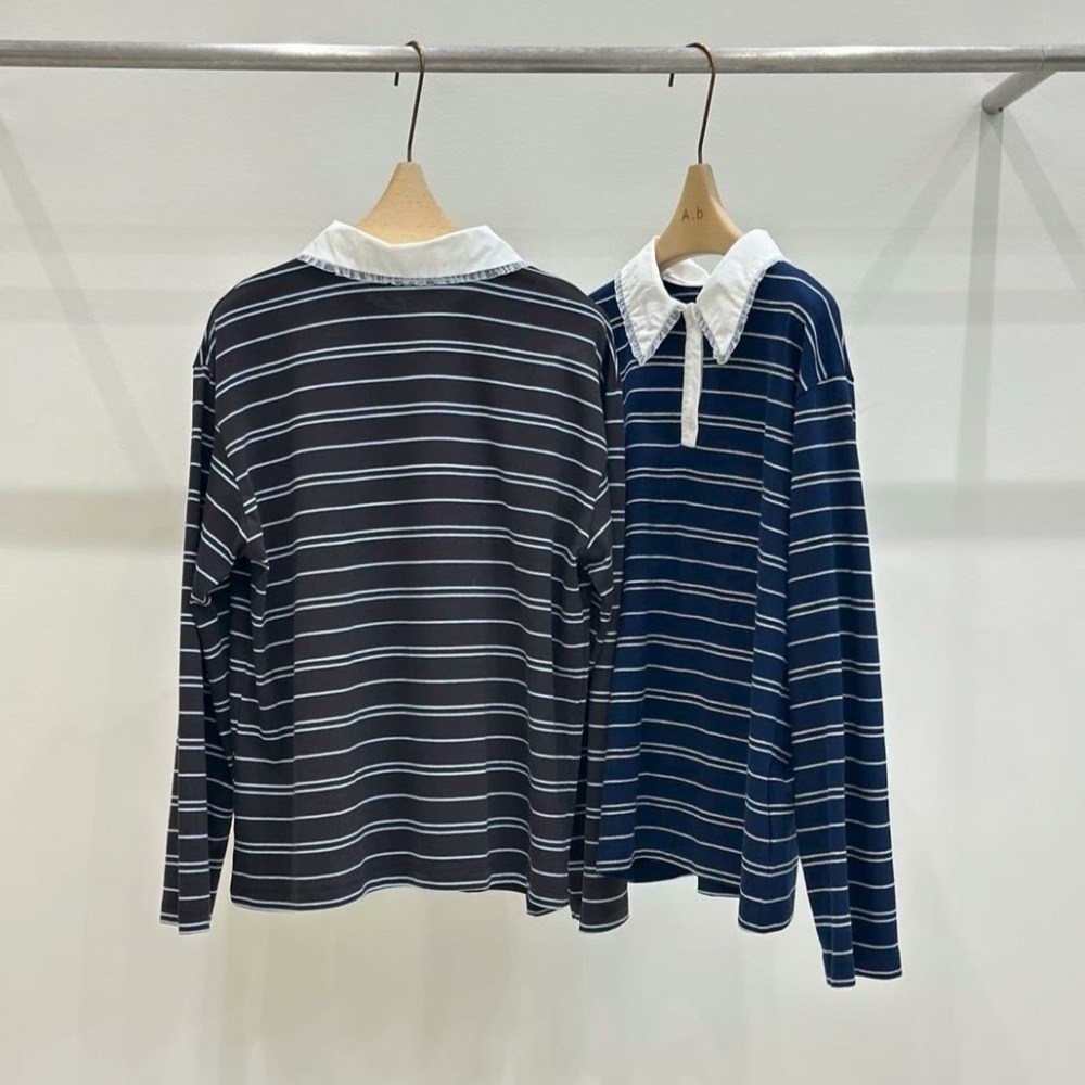 【正韓服飾】長版條紋蕾絲領上衣-細節圖2