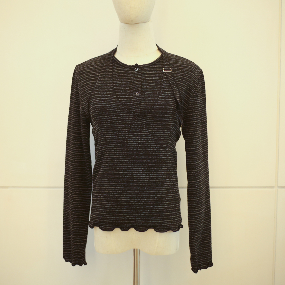 【正韓服飾】繞脖條紋兩件式上衣-細節圖3