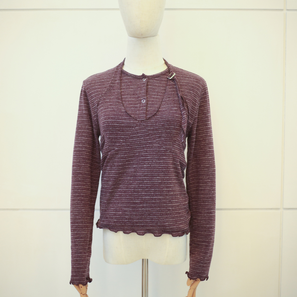 【正韓服飾】繞脖條紋兩件式上衣-細節圖4