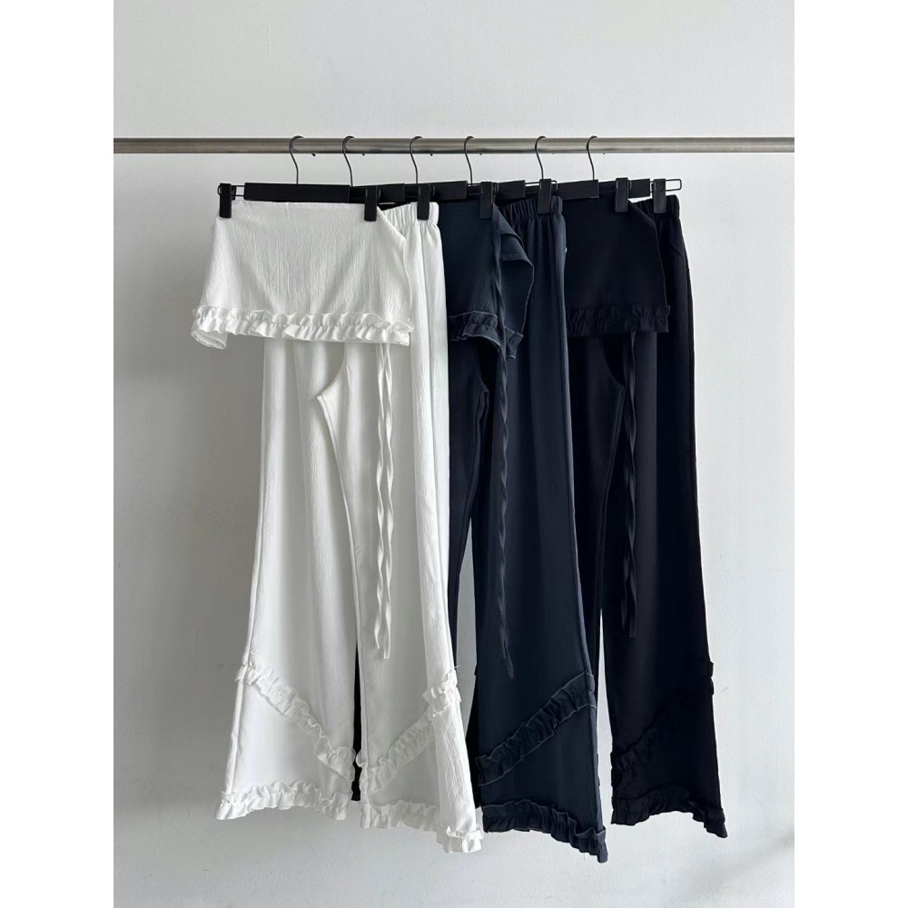 【正韓服飾】兩件式荷葉捲邊長褲-細節圖4