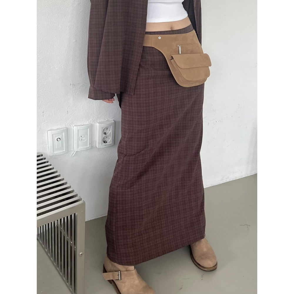 【正韓服飾】百搭細格紋長裙-細節圖2