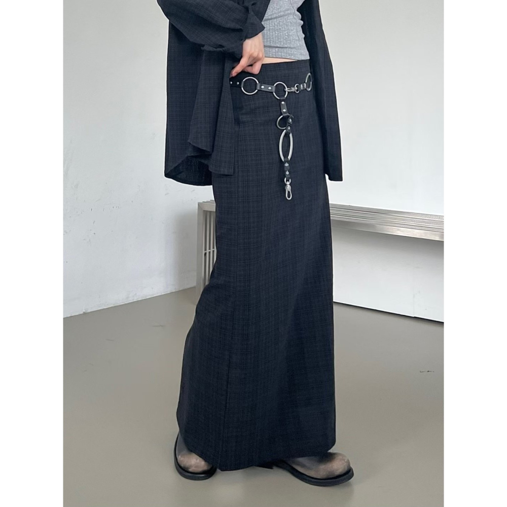 【正韓服飾】百搭細格紋長裙-細節圖3