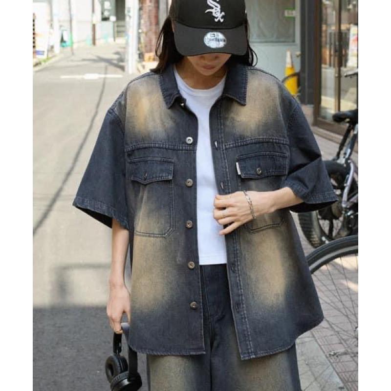 日本限定 MONO-MART retock＇s 復古套染寬鬆牛仔外套 襯衫-細節圖3
