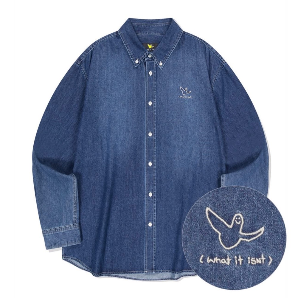 What it isnt 鬼鬼丹寧復古厚磅水洗襯衫-細節圖2