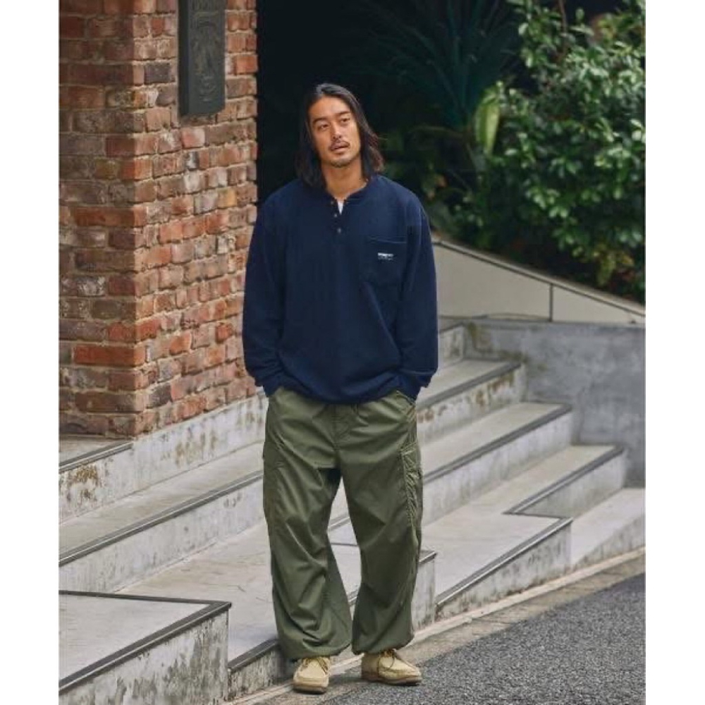 日本 THE CRAFT CREW 抗菌防臭亨利領華夫格口袋長Tee-細節圖3