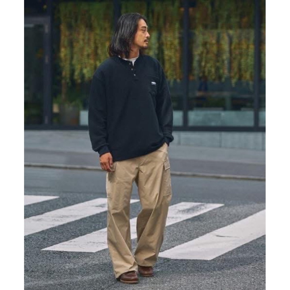 日本 THE CRAFT CREW 抗菌防臭亨利領華夫格口袋長Tee-細節圖4