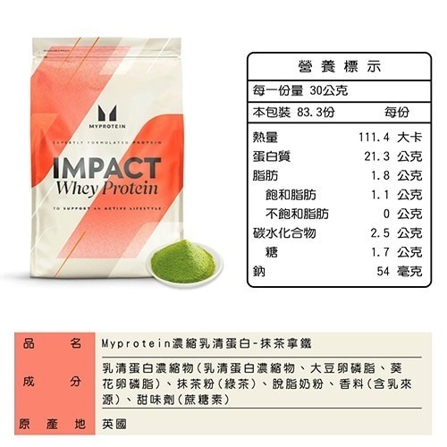 #145661 (線上) Myprotein 濃縮乳清蛋白粉 抹茶拿鐵風味 2.5公斤-細節圖2