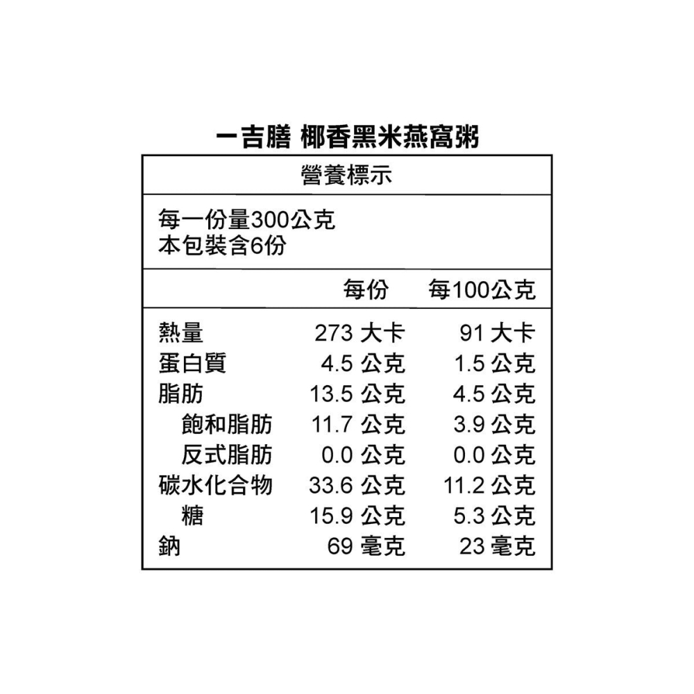 #173115 一吉膳 椰香黑米燕窩粥 300公克 X 6袋-細節圖5