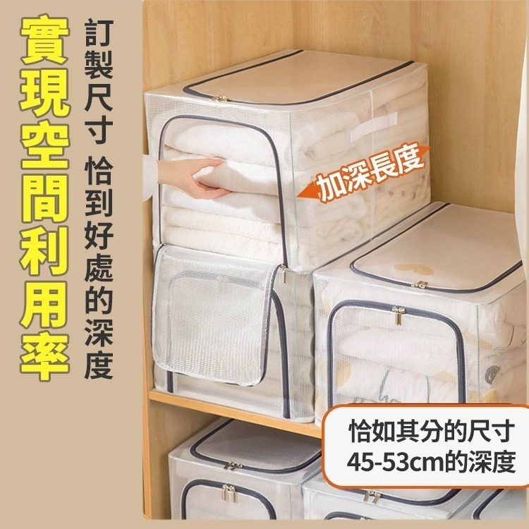 【台灣公司現貨】可超取 32公升新版側開防水PVC透明收納箱 雙開式 鋼架收納箱 折疊衣物整理箱 棉被置物箱 收納女王-細節圖4