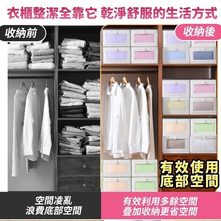 【台灣快速出貨】衣櫃專用厚磅棉麻 折疊收納盒 可視窗收納箱 整理盒 可水洗收納籃 玩具箱 衣物置物箱 抽屜收納 收納女王-細節圖8