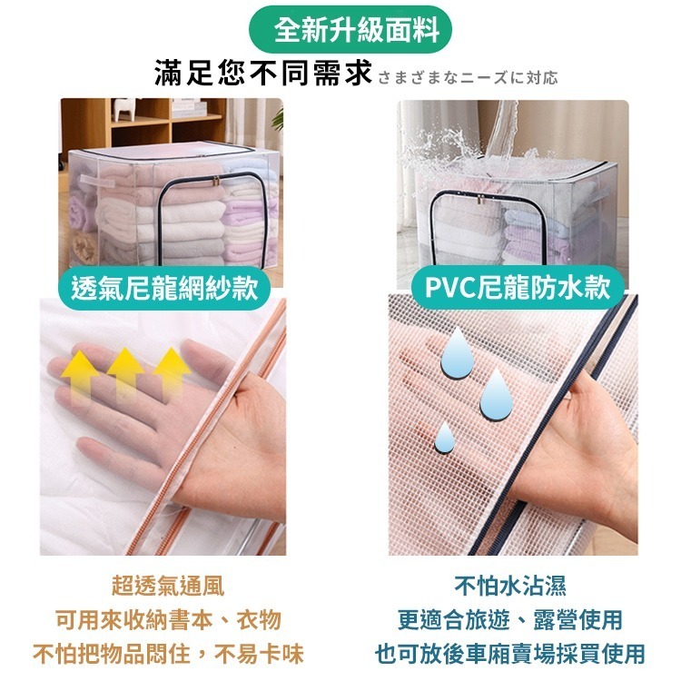 【台灣快速出貨】66/80/110L透明大容量收納箱 雙開鋼架折疊整理箱 換季收納衣物 棉被置物箱 收納籃 收納女王-細節圖9