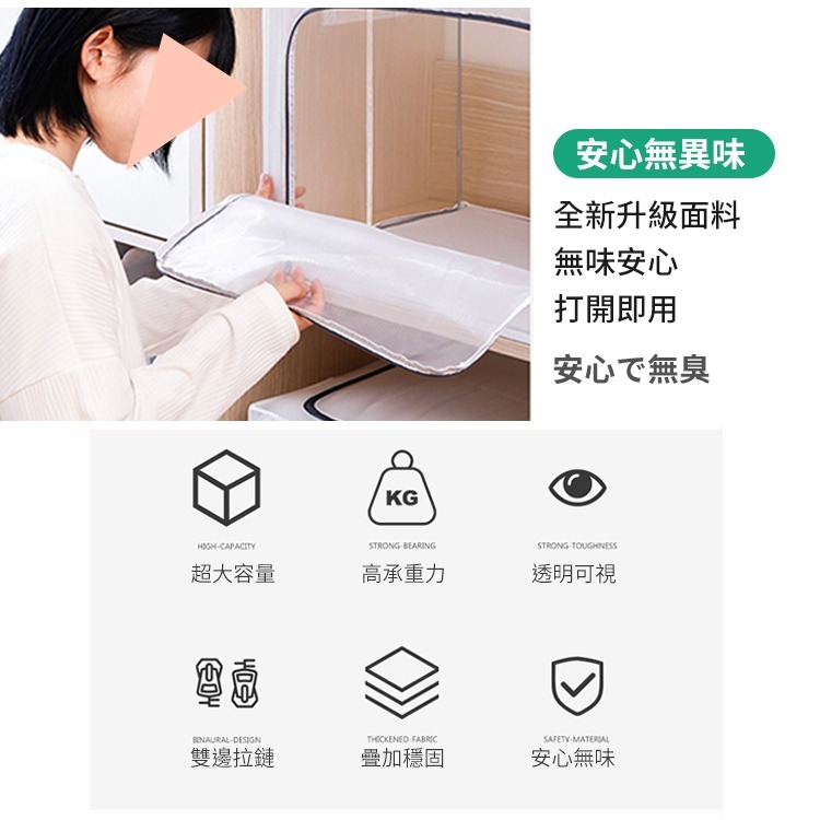 【台灣快速出貨】66/80/110L透明大容量收納箱 雙開鋼架折疊整理箱 換季收納衣物 棉被置物箱 收納籃 收納女王-細節圖3