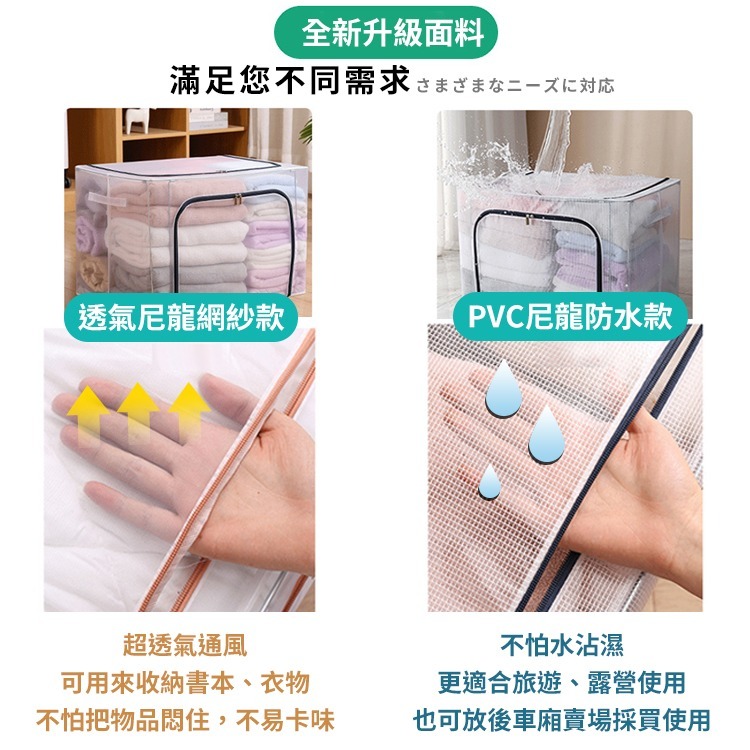 【台灣快速出貨】66/80/110L透明大容量收納箱 雙開鋼架折疊整理箱 換季收納衣物 棉被置物箱 收納籃 收納女王-細節圖9