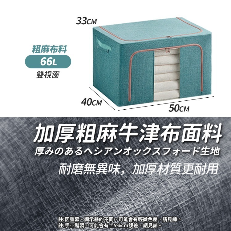 【台灣快速出貨】66L 大容量頂級厚磅棉麻收納箱 京都設計風牛津布收納籃 置物籃 整理箱 玩具收納 換季收納 收納女王-細節圖2