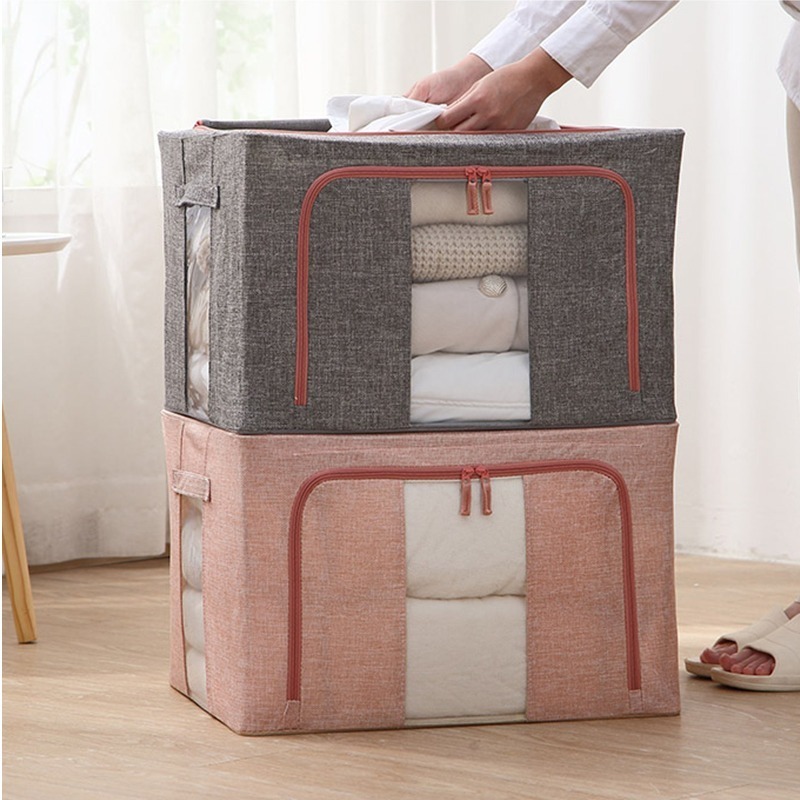 【台灣快速出貨】66L 大容量頂級厚磅棉麻收納箱 京都設計風牛津布收納籃 置物籃 整理箱 玩具收納 換季收納 收納女王-細節圖8