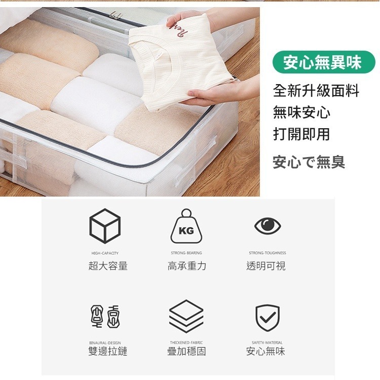 【台灣快速出貨】56L 透明床下收納箱 折疊衣物整理箱 鋼架收納箱 換季衣物棉被整理箱 置物箱 收納籃 收納女王-細節圖7