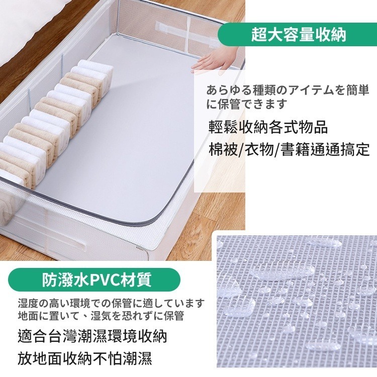 【台灣快速出貨】56L 透明床下收納箱 折疊衣物整理箱 鋼架收納箱 換季衣物棉被整理箱 置物箱 收納籃 收納女王-細節圖8