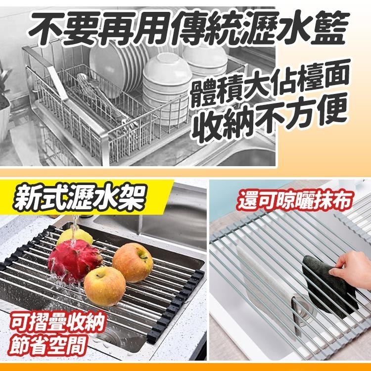 【台灣快速出貨】高密度 不鏽鋼折疊瀝水架 矽膠折疊碗盤收納架 不銹鋼水槽架 廚房用品 隔熱墊 瀝水碗架 瀝水籃-細節圖7