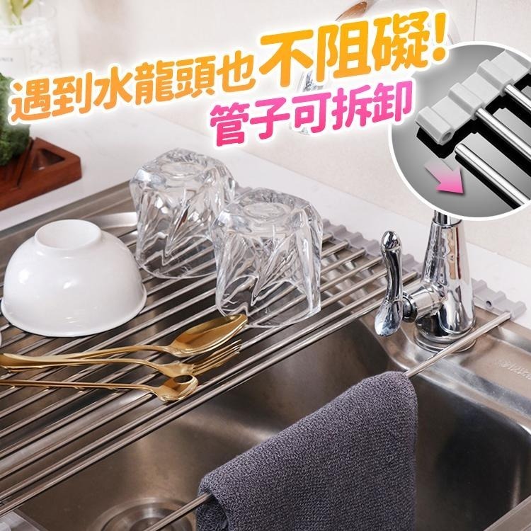 【台灣快速出貨】高密度 不鏽鋼折疊瀝水架 矽膠折疊碗盤收納架 不銹鋼水槽架 廚房用品 隔熱墊 瀝水碗架 瀝水籃-細節圖8