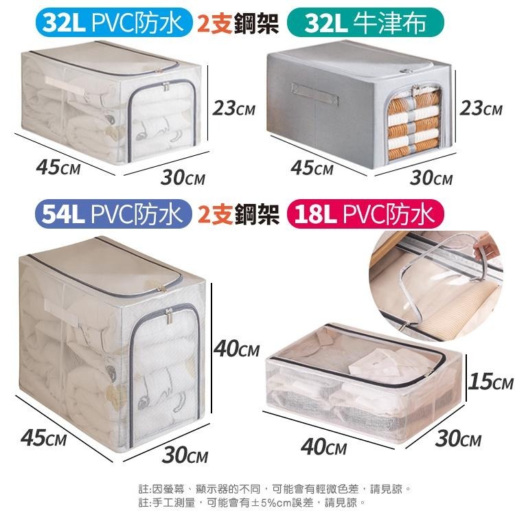 【台灣快速出貨】32L可超取 新版側開防水PVC透明收納箱 雙開式 鋼架收納箱 折疊衣物整理箱 加深棉被置物箱 收納女王-細節圖9
