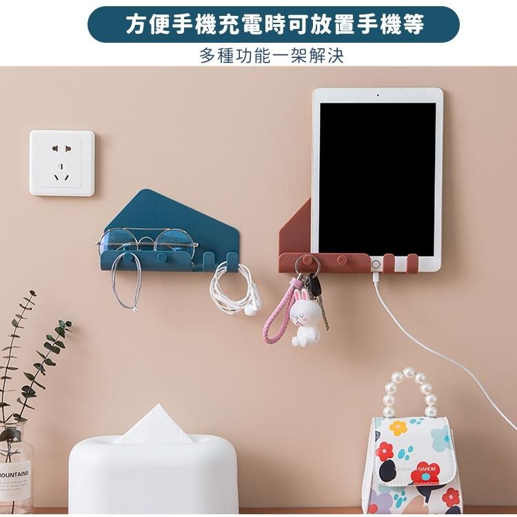 【台灣快速出貨】萬用手機架 莫蘭迪色 壁掛式 掛勾置物架 整理架 收納架 充電架 平板架 收納女王-細節圖3