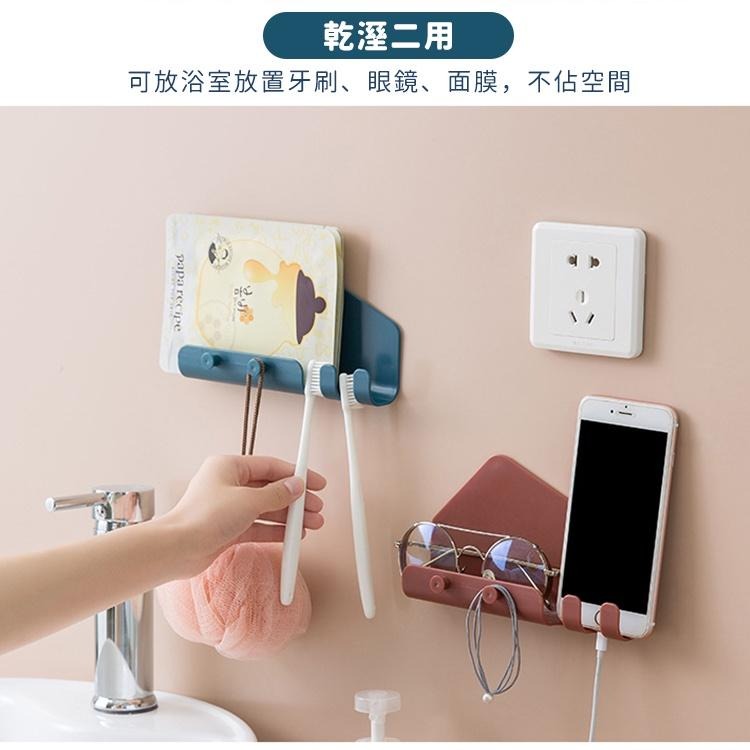 【台灣快速出貨】萬用手機架 莫蘭迪色 壁掛式 掛勾置物架 整理架 收納架 充電架 平板架 收納女王-細節圖6