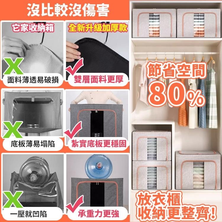 【台灣快速出貨】大容量雙開式折疊收納箱 厚磅陽離子布 鋼架置物箱 牛津布衣物整理箱 玩具收納 收納盒 棉被袋 收納女王-細節圖7