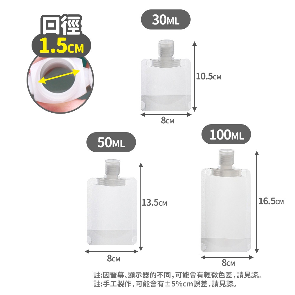 【台灣快速出貨】旅行分裝瓶 透明分裝袋 液體分裝袋 沐浴乳瓶 瓶子 乳液收納袋 化妝水分裝袋 吸嘴袋 置物袋 收納女王-細節圖9