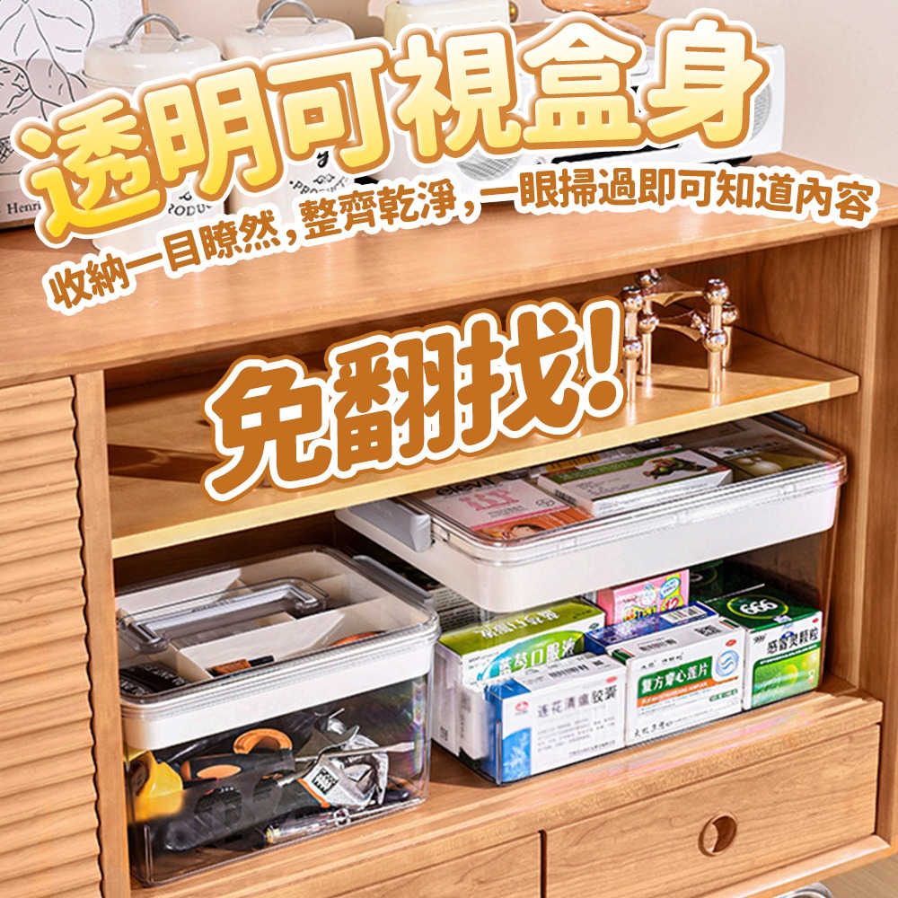 【台灣快速出貨】手提透明收納箱 分格收納盒 分隔收納箱 雙層置物箱 整理盒 化妝盒 居家醫藥箱 分類收納盒 收納女王-細節圖8