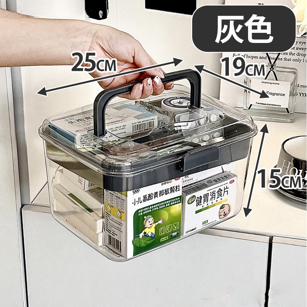 【台灣快速出貨】手提透明收納箱 分格收納盒 分隔收納箱 雙層置物箱 整理盒 化妝盒 居家醫藥箱 分類收納盒 收納女王-規格圖9